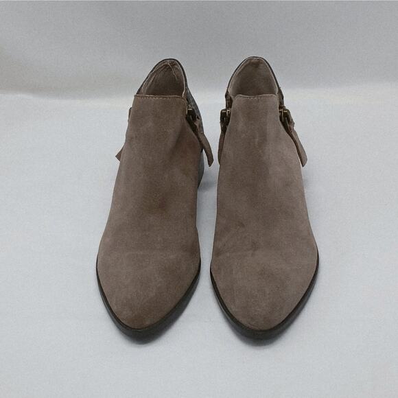 Volatile Womens Ankle Boots Size 9 Taupe Suede Snakeskin Western Low Heel Shoes - Picture 2 of 8